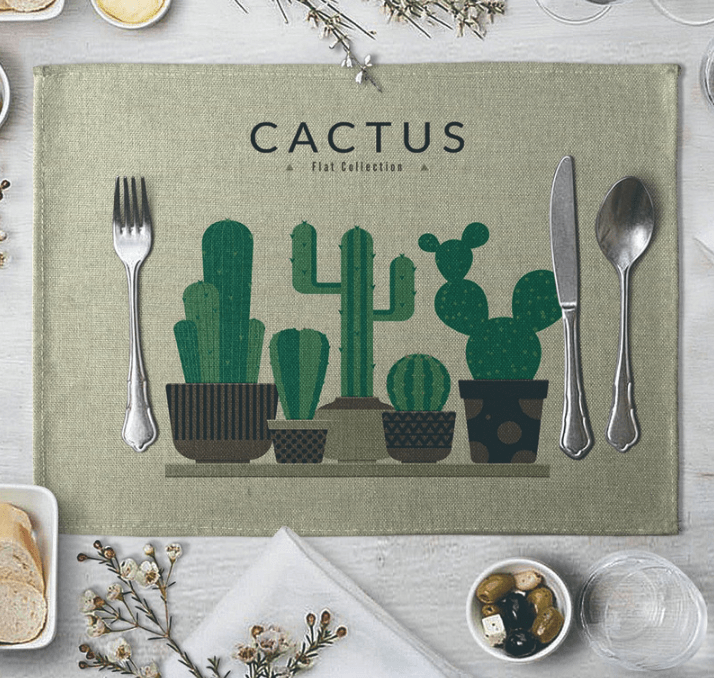 Cactus Family Dining Table Mat Linen Placemat Set B