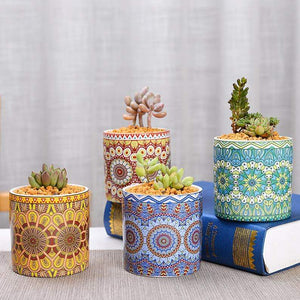 Mandala Succulent Ceramics Plant Flower Pots Set