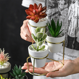 Mini 3 in 1 Pottery Planters With Metal Stand