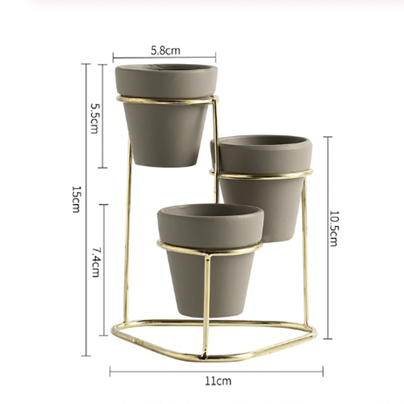 Mini 3 in 1 Pottery Planters With Metal Stand