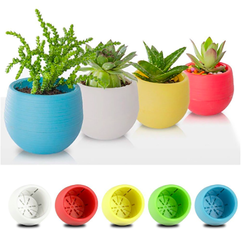 Set Of 5 Mini Colourful Round Plastic Plant Flower Pots aplanter